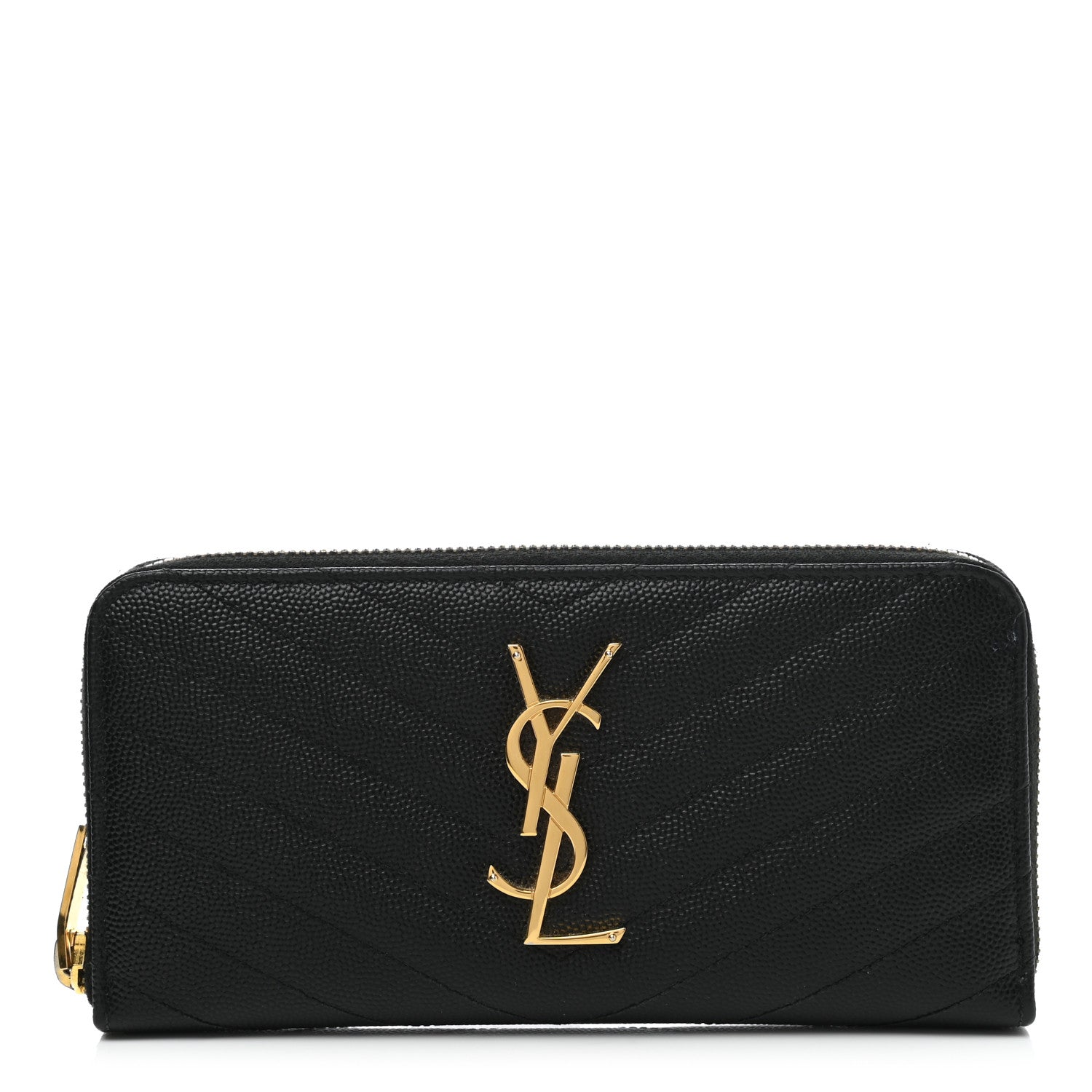 Saint Laurent Grain De Poudre Matelasse Chevron Monogram Zip Around Wallet Black 1 of 10