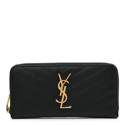 Saint Laurent Grain De Poudre Matelasse Chevron Monogram Zip Around Wallet Black 1 of 10