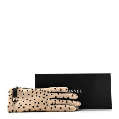 Chanel Lambskin Ponyhair Gloves 7.5 Beige Black 5 of 5