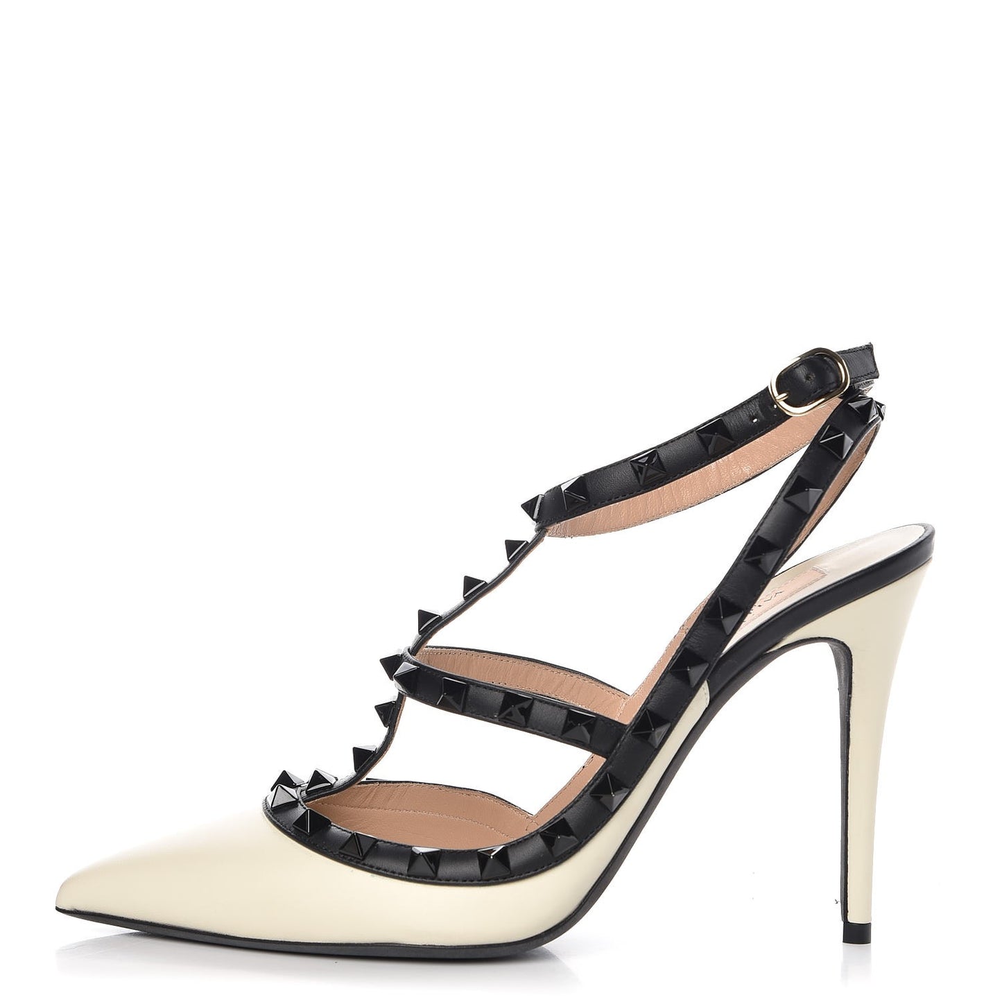 Nappa Rockstud Ankle Strap 100mm Pumps 39.5 Light Ivory Black