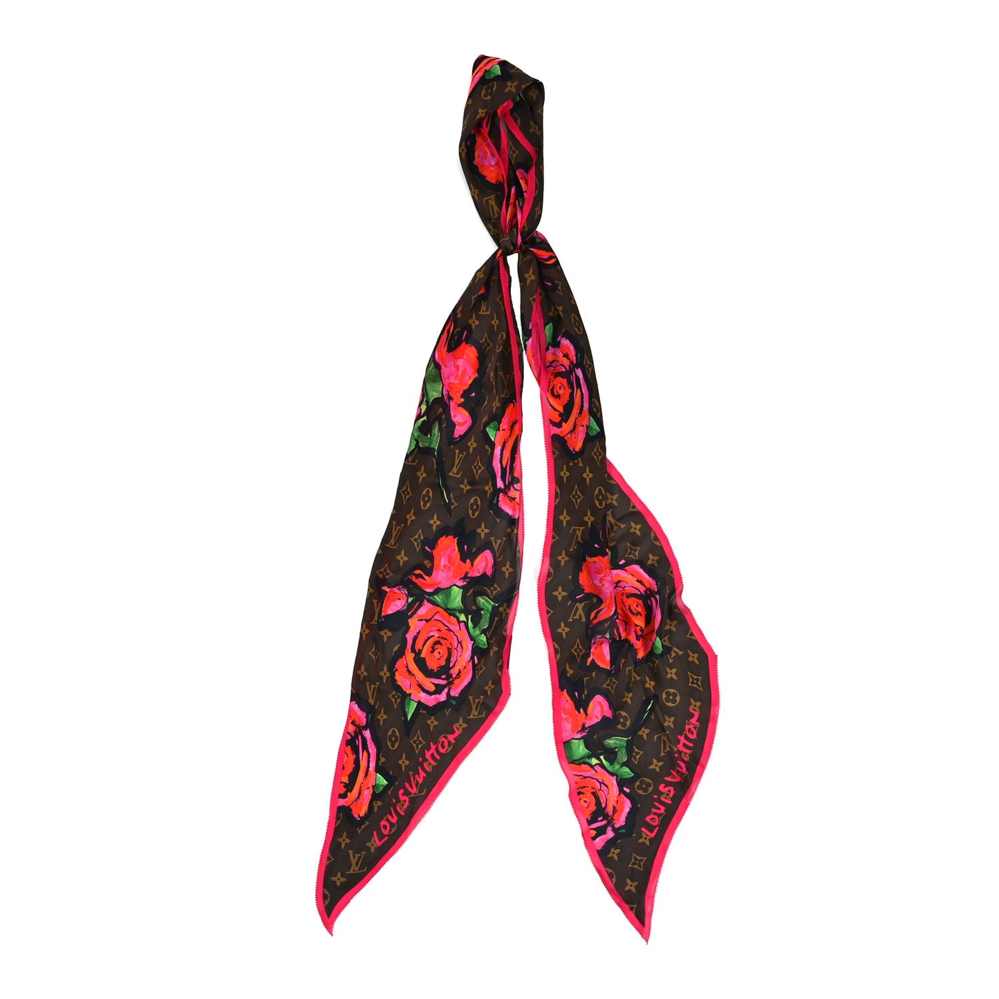 Silk Monogram Roses Scarf Marron
