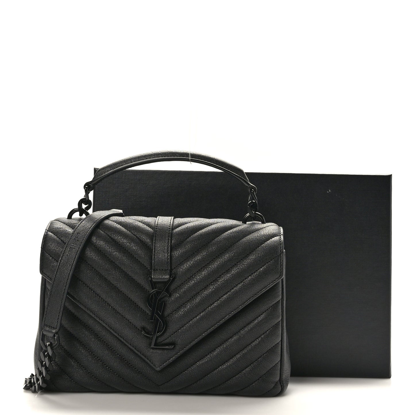 Sheepskin Matelasse Chevron Monogram Monochrome Medium College Bag Black