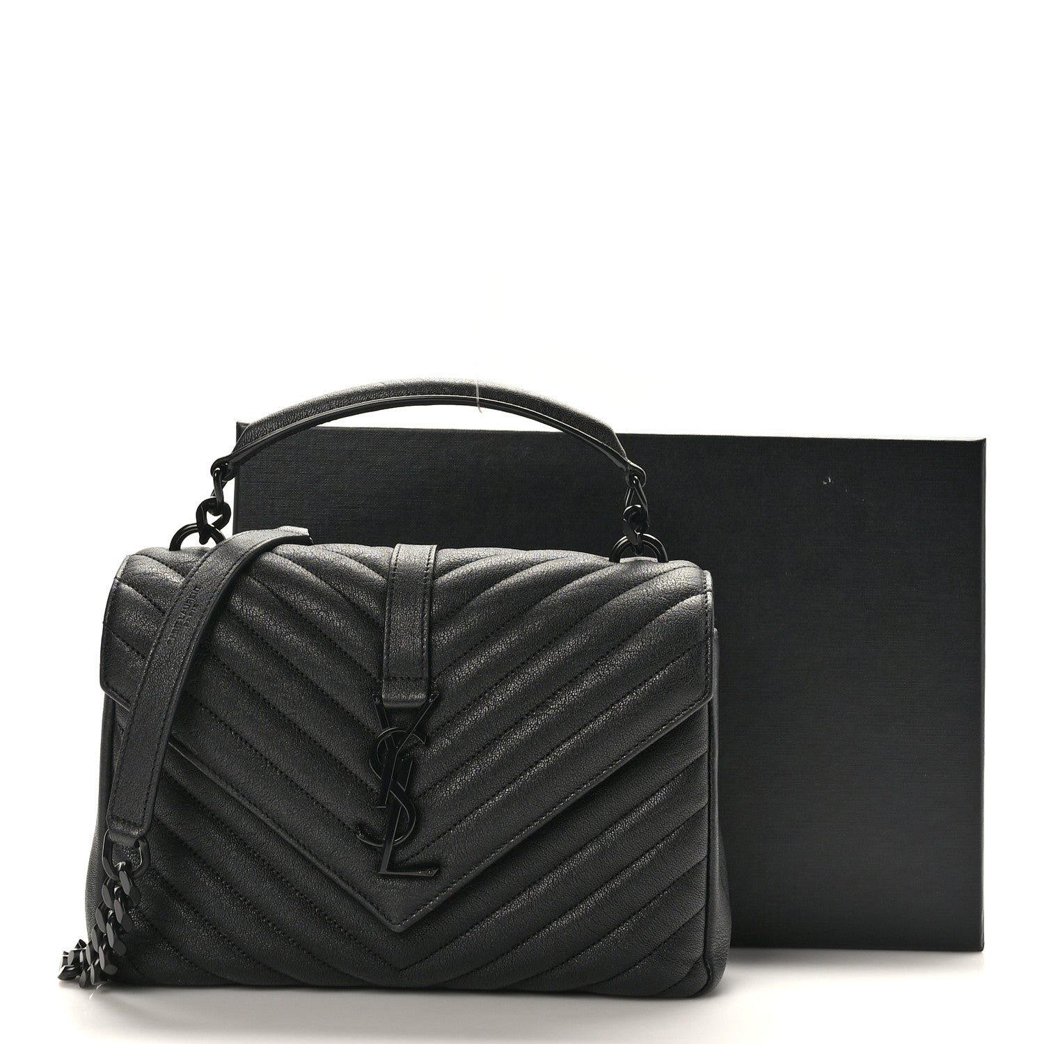 Saint Laurent Sheepskin Matelasse Chevron Monogram Monochrome Medium College Bag Black 10 of 10