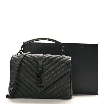 Saint Laurent Sheepskin Matelasse Chevron Monogram Monochrome Medium College Bag Black 10 of 10