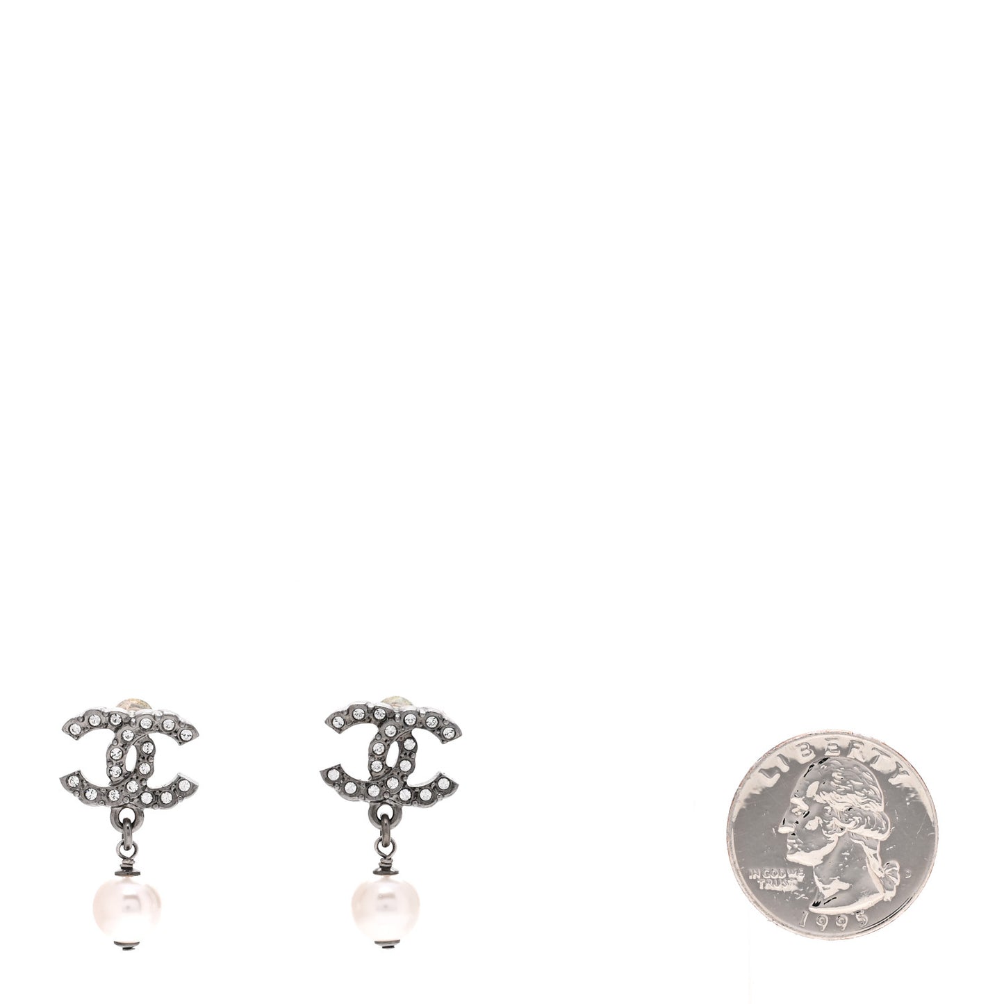 Crystal Pearl CC Drop Earrings Ruthenium