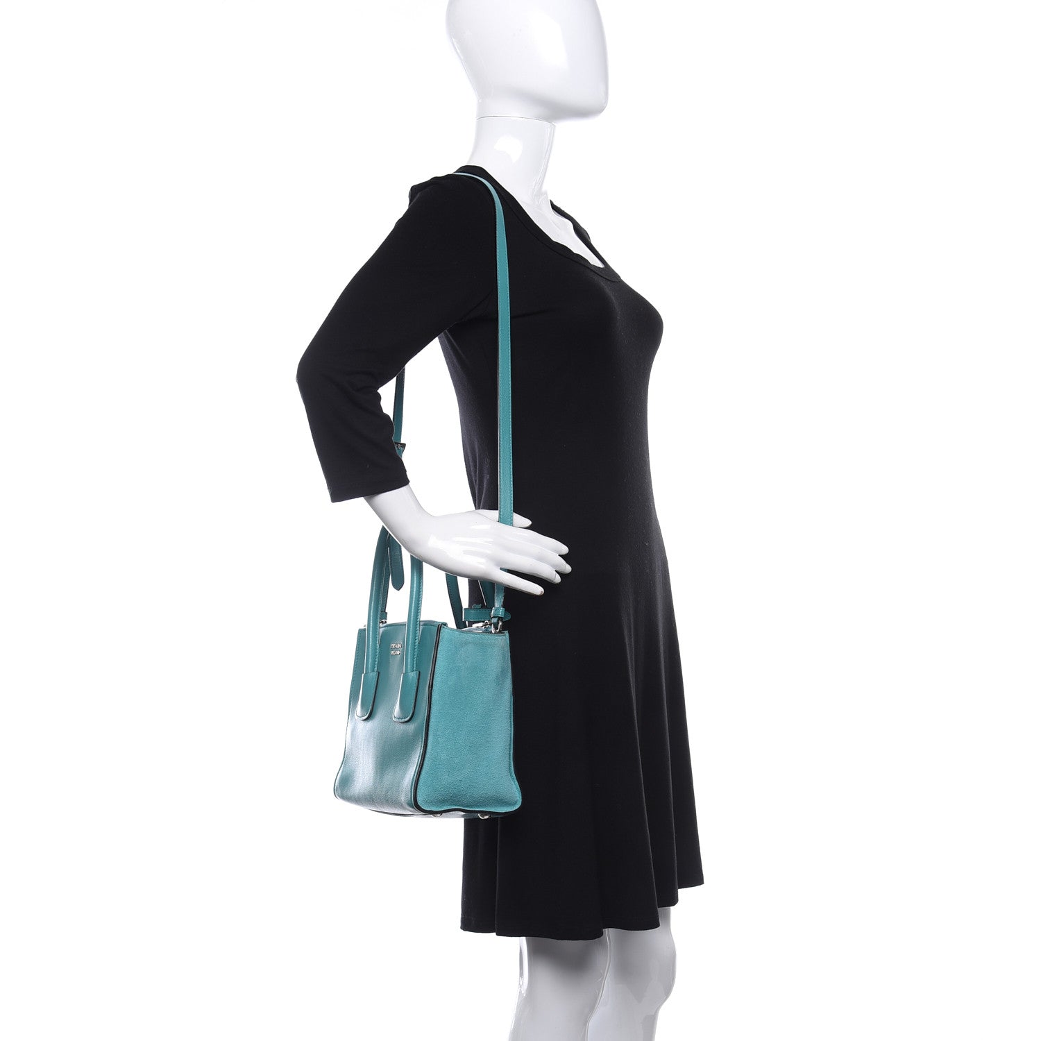 Prada Glace Calf Scamosciato Suede Mini Twin Pocket Tote Giada 2 of 10