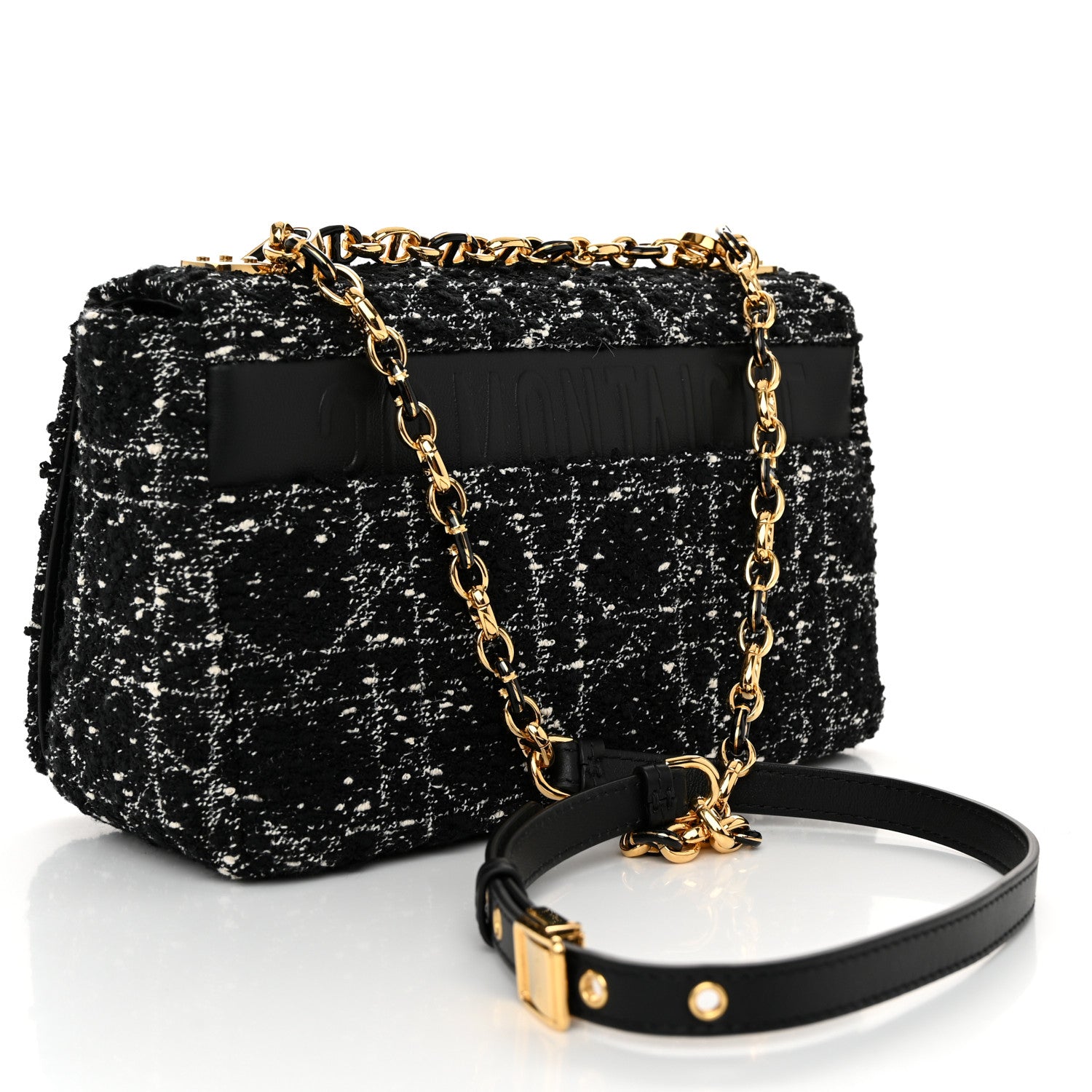 Christian Dior Calfskin Tweed Embroidered Cannage Medium Caro Bag Black White 3 of 10