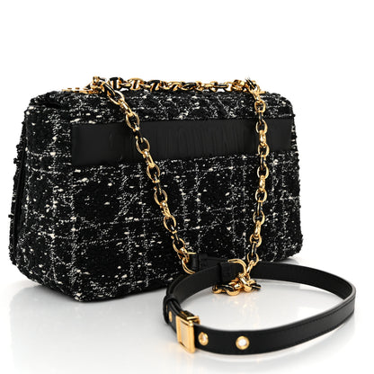 Christian Dior Calfskin Tweed Embroidered Cannage Medium Caro Bag Black White 3 of 10