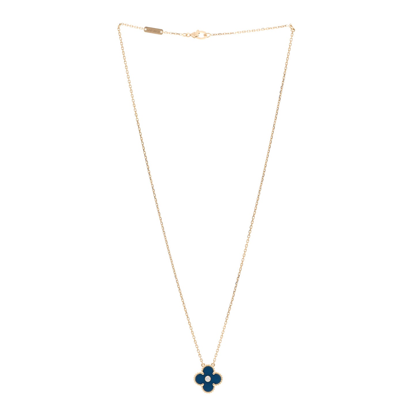 18K Yellow Gold Diamond Celestial Blue Sevres Porcelain Vintage Alhambra Pendant Necklace
