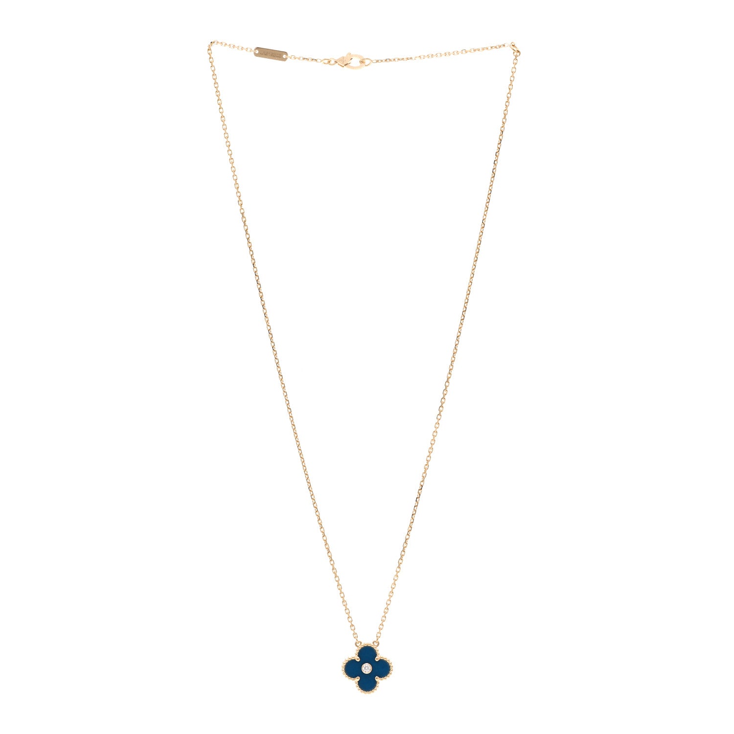 Van Cleef & Arpels 18K Yellow Gold Diamond Celestial Blue Sevres Porcelain Vintage Alhambra Pendant Necklace 3 of 6