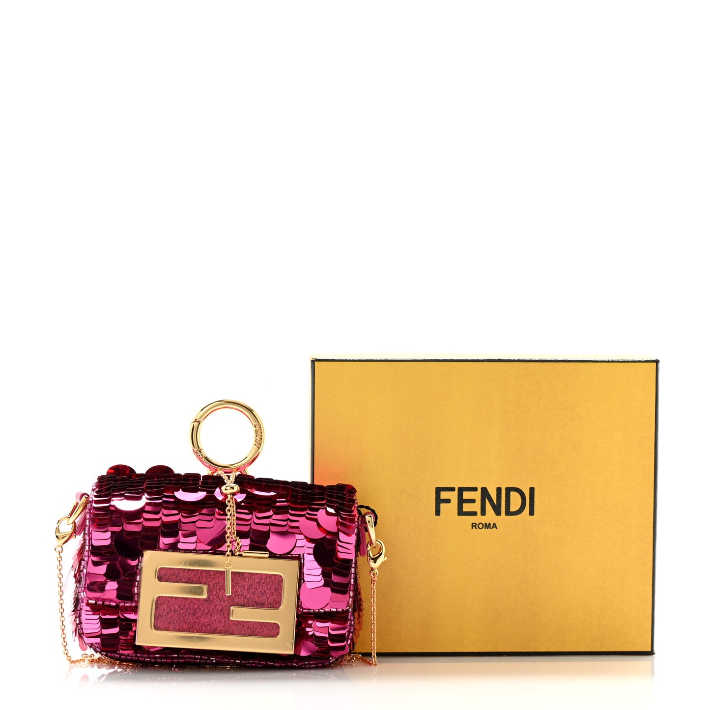 Sequin Paillettes Shiny Nappa Sex and the City Nano Maxi Buckle Baguette Charm Ciclamino Pilar