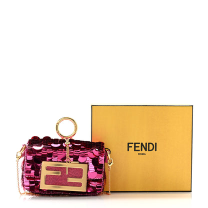 Fendi Sequin Paillettes Shiny Nappa Sex and the City Nano Maxi Buckle Baguette Charm Ciclamino Pilar 11 of 11