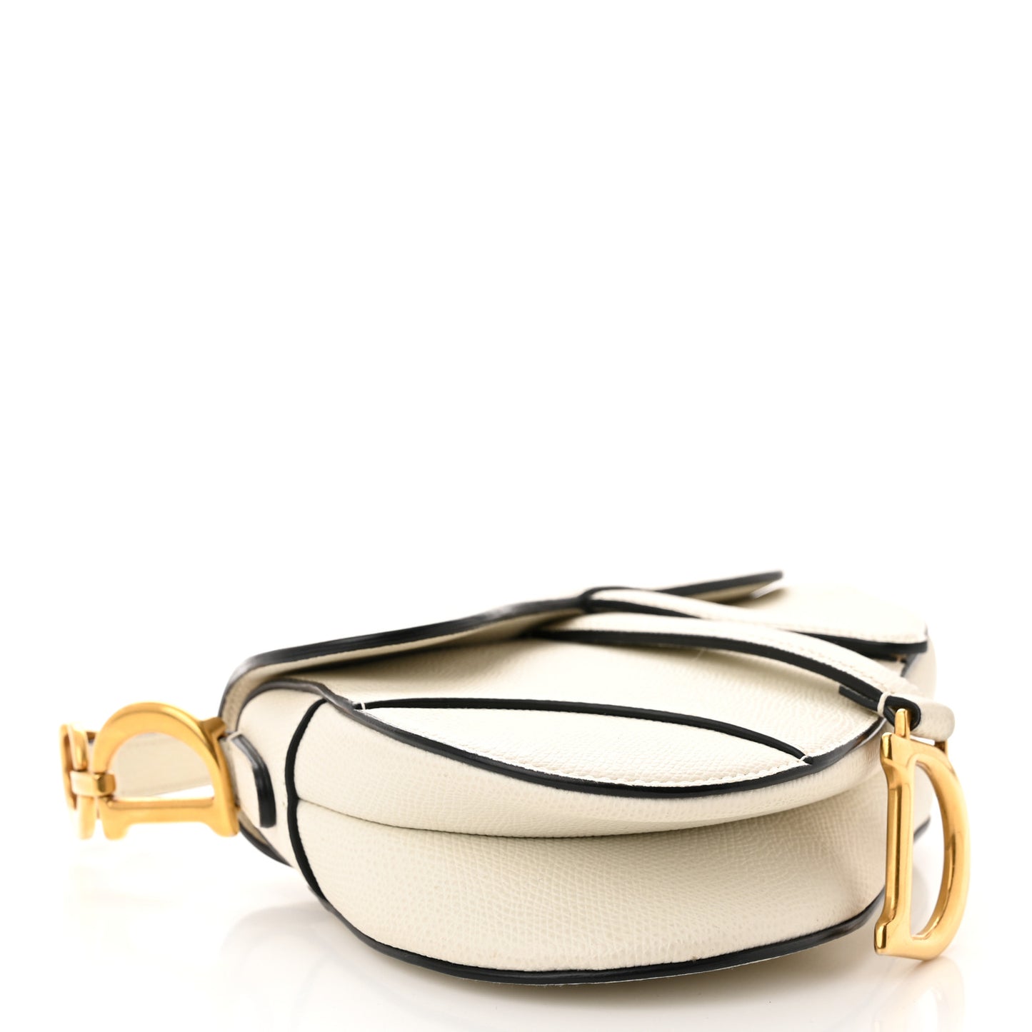 Grained Calfskin Mini Saddle Bag White