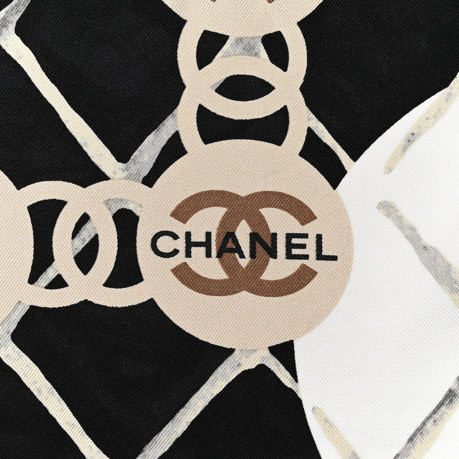 Chanel Silk Camellia CC Square Scarf Black 2 of 3