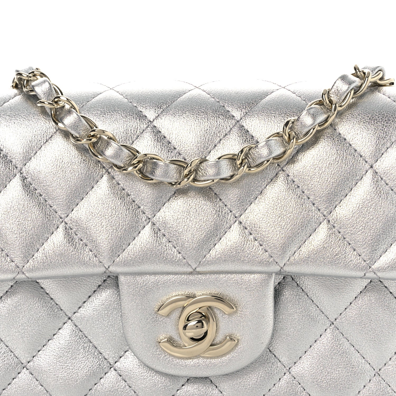 Chanel Metallic Lambskin Quilted Mini Rectangular Flap Silver 8 of 15