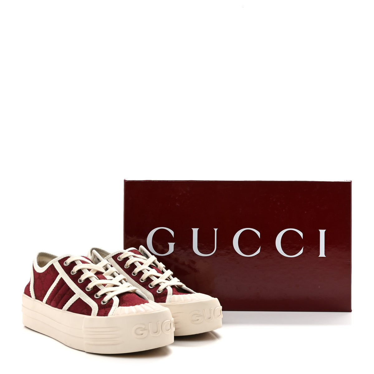 New Canvas GG Monogram Womens Chunky Sneakers 38.5 Rosso Ancora
