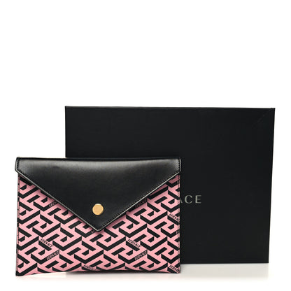 Versace Coated Canvas Calfskin LA Greca Envelope Pouch Black Pink 11 of 11
