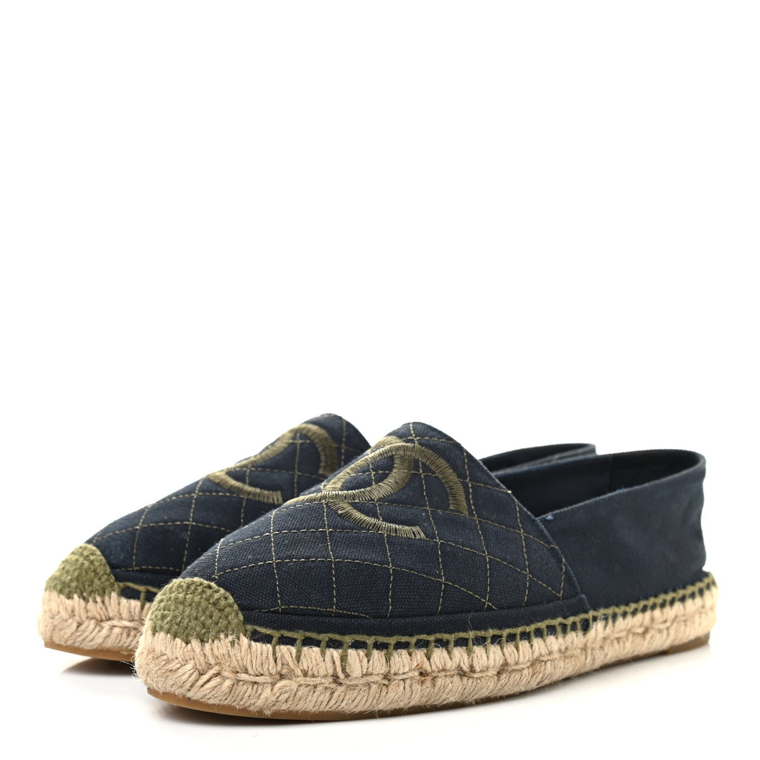 Chanel Fabric Biarritz CC Espadrilles 39 Blue Green 3 of 13