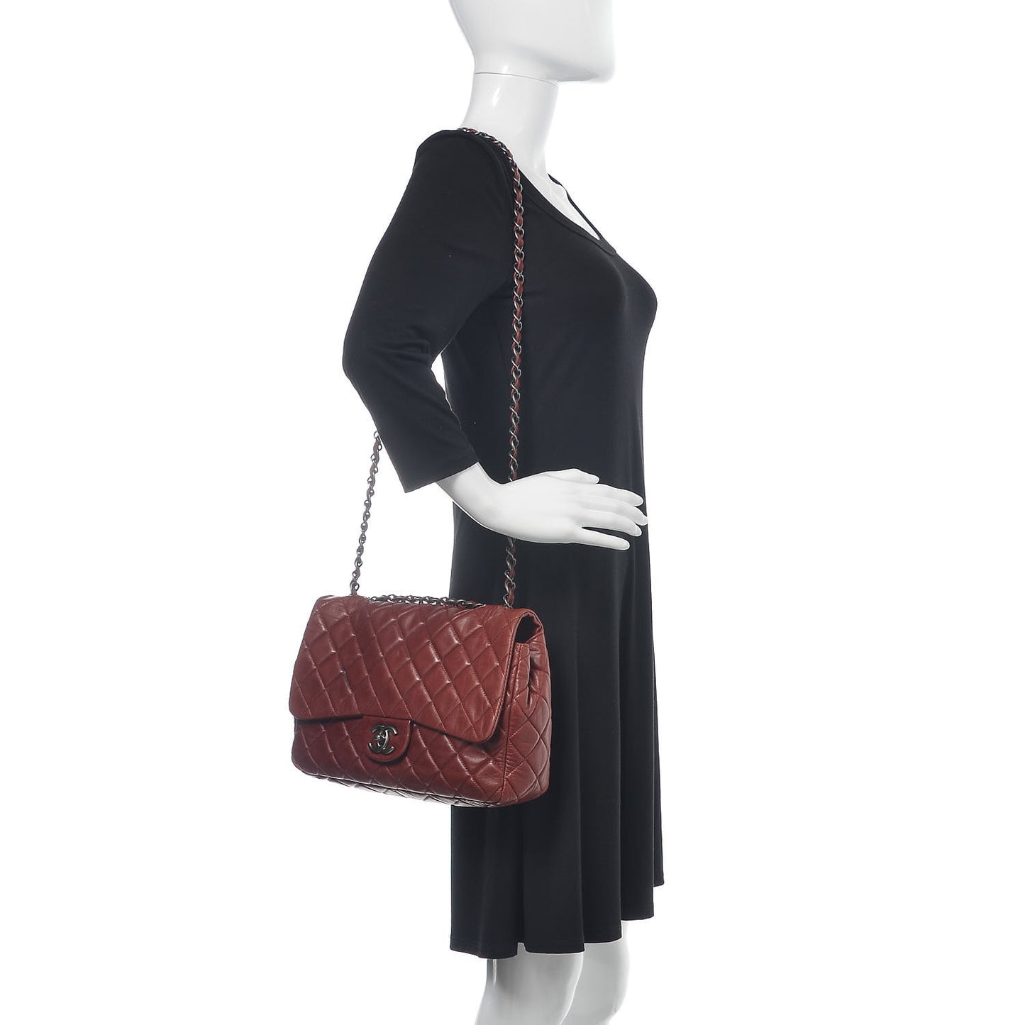 Lambskin Quilted Jumbo Single Flap Dark Red