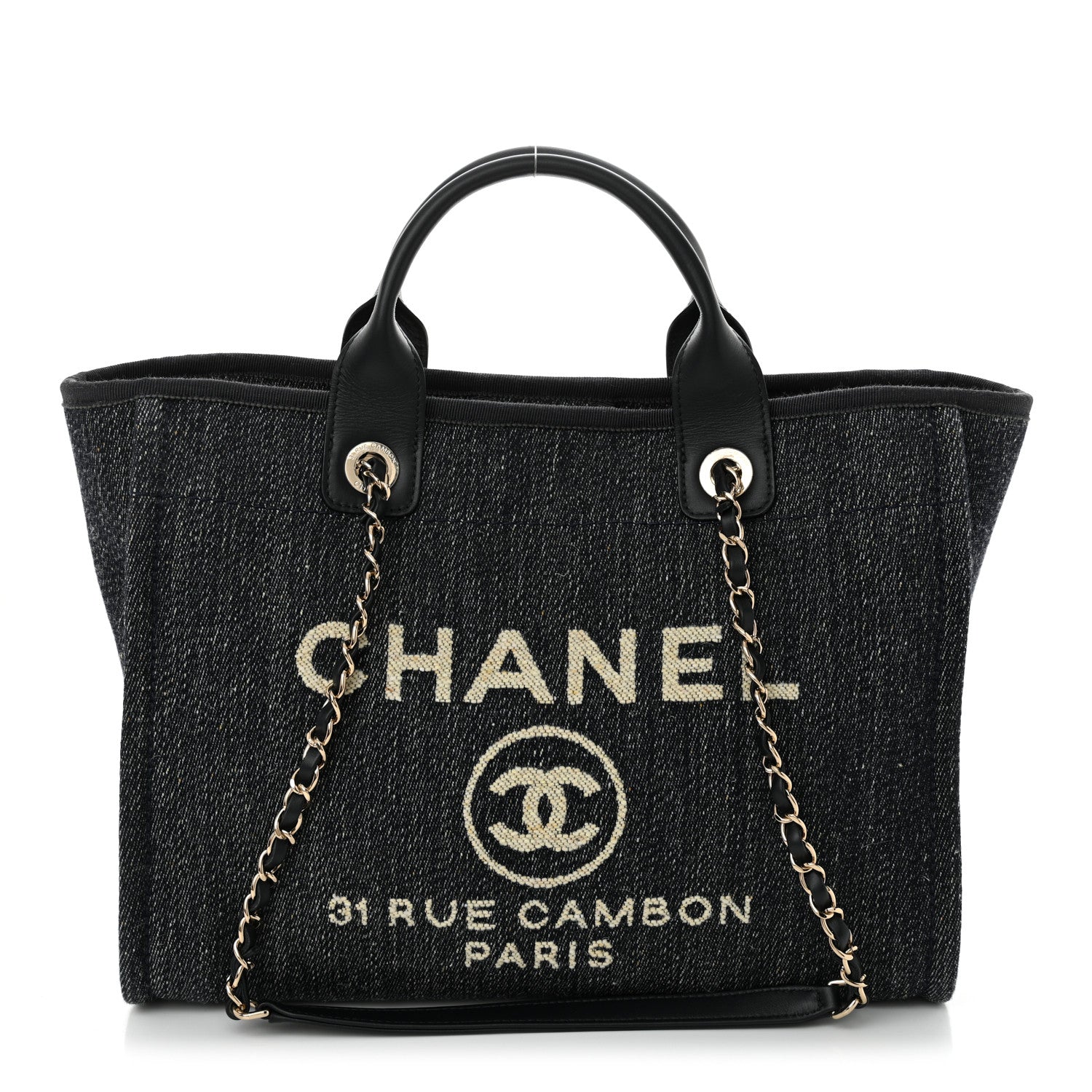 Chanel Denim Small Deauville Tote Dark Blue White 1 of 12