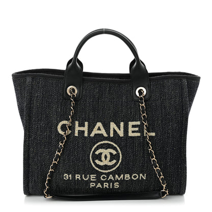 Chanel Denim Small Deauville Tote Dark Blue White 1 of 12