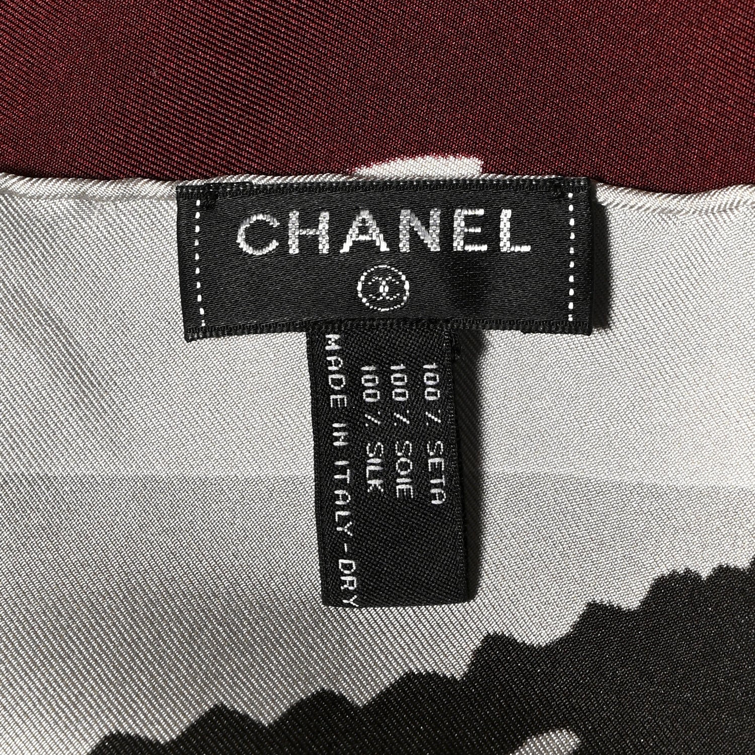 Chanel Silk CC Heart Square Scarf Grey Red 2 of 3