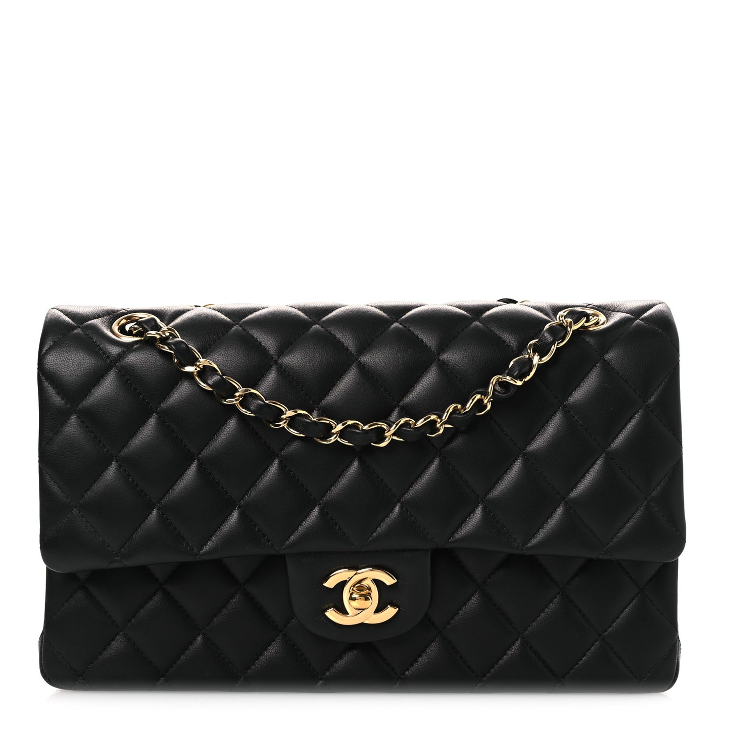 Lambskin Quilted Medium Double Flap Black