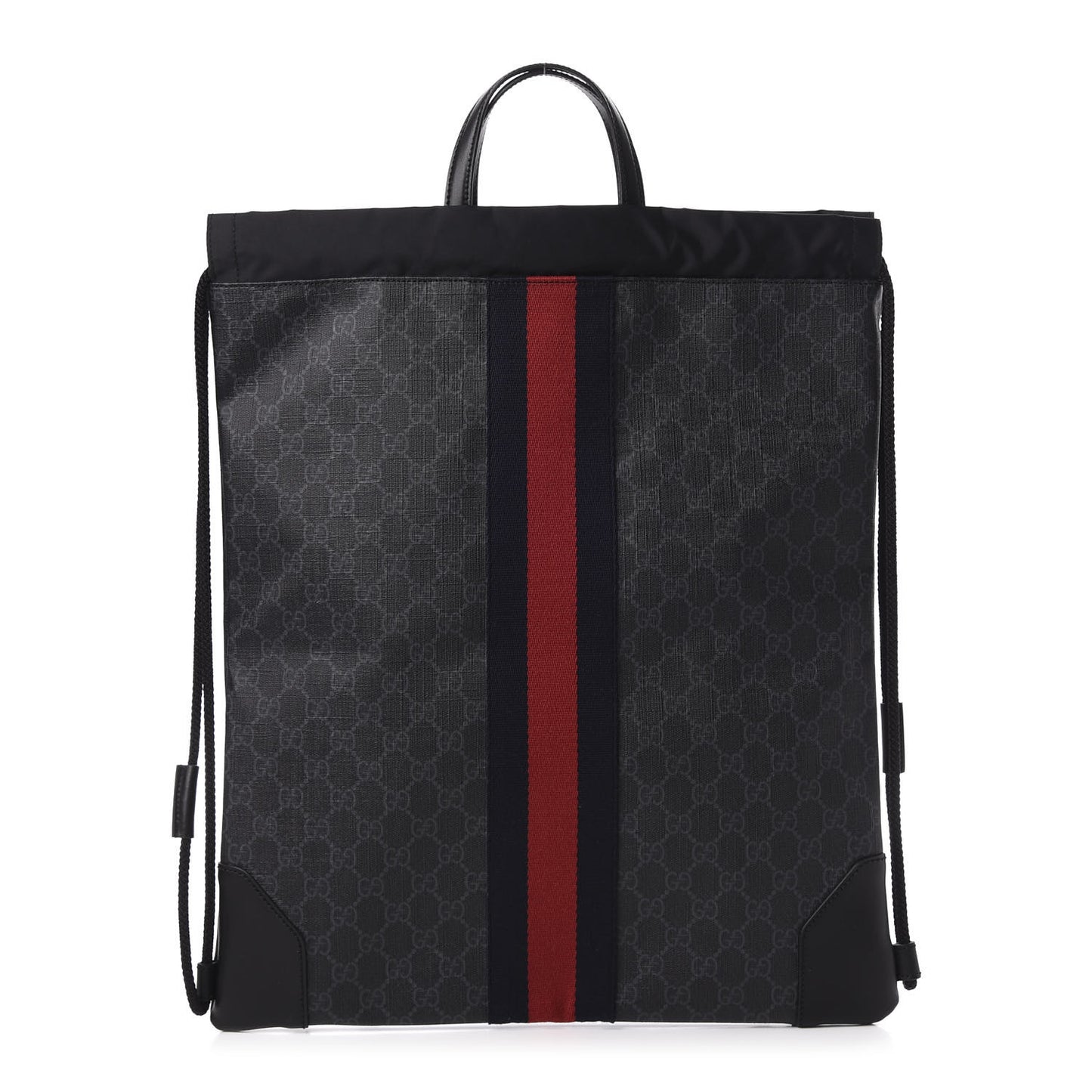 Soft GG Supreme Monogram Appia Calfskin Web Drawstring Backpack Black