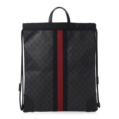 Gucci Soft GG Supreme Monogram Appia Calfskin Web Drawstring Backpack Black 1 of 9