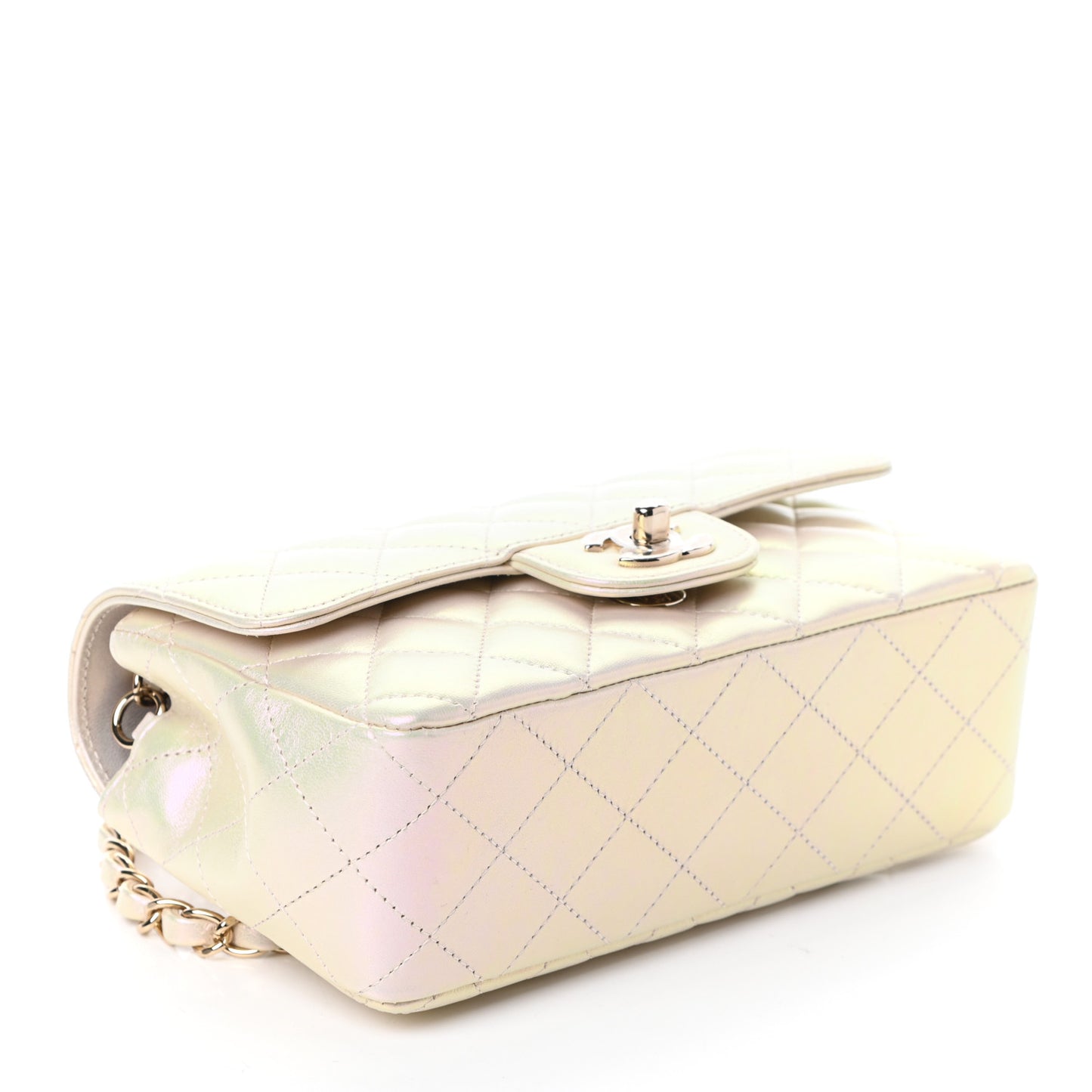 Iridescent Lambskin Quilted Mini Rectangular Flap Ivory