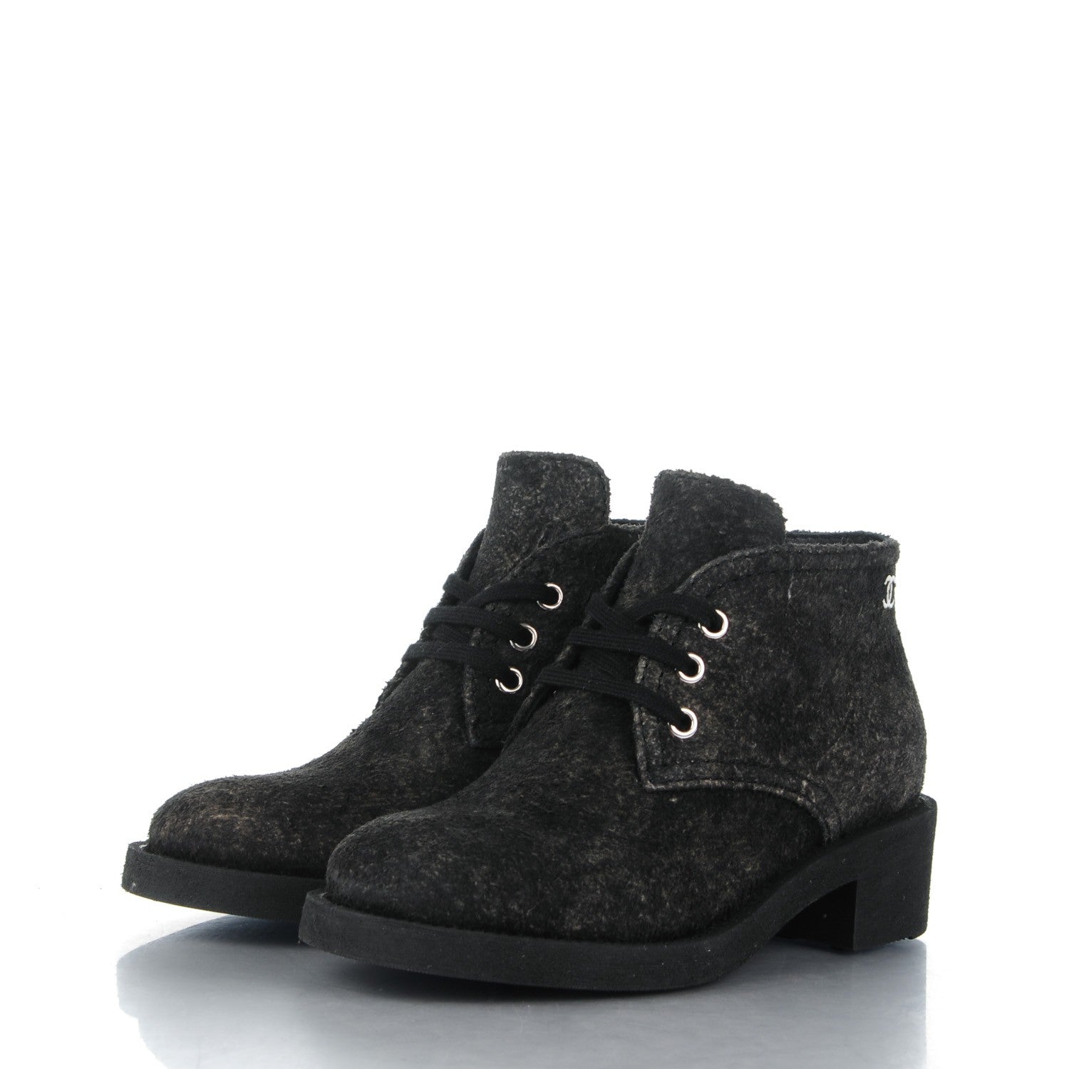 Chanel Suede Calfskin Lace Up Short Boots 35 Dark Grey 3 of 8