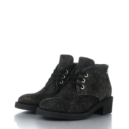 Chanel Suede Calfskin Lace Up Short Boots 35 Dark Grey 3 of 8