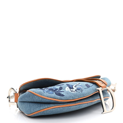 Christian Dior Denim Embroidered Saddle Bag Blue 4 of 10