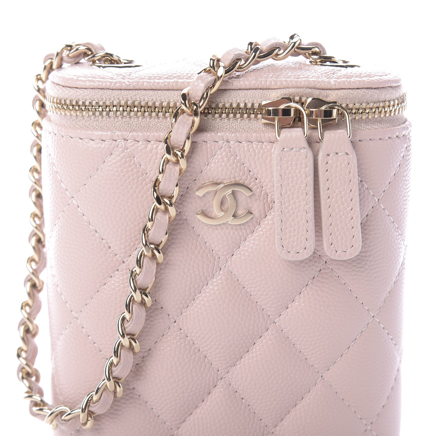 Caviar Quilted Small Vertical Coco Beauty Vanity Case With Chain Light Pink