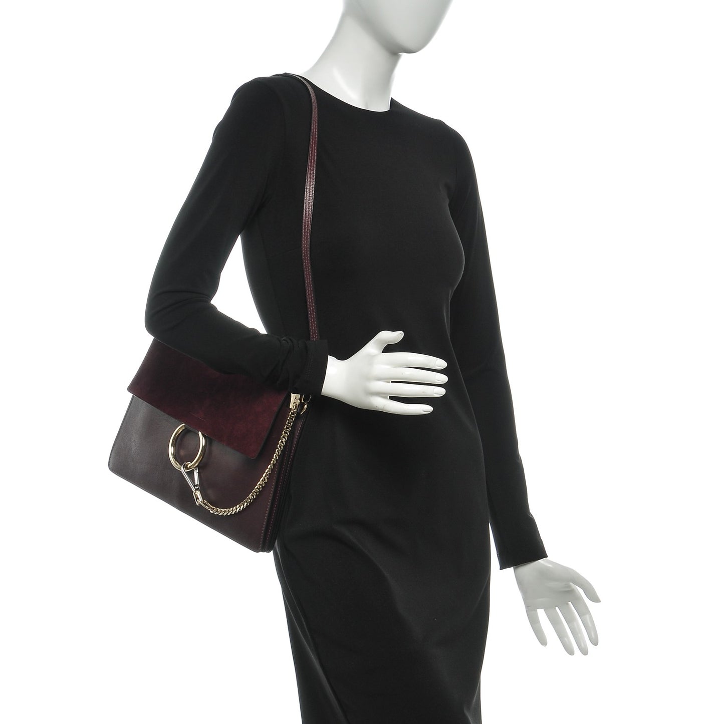 Suede Calfskin Medium Faye Shoulder Bag Dark Purple