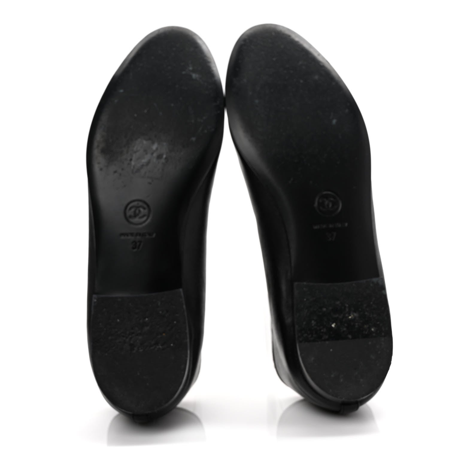 Chanel Lambskin Patent Cap Toe CC Ballerina Flats 37 Black 5 of 11
