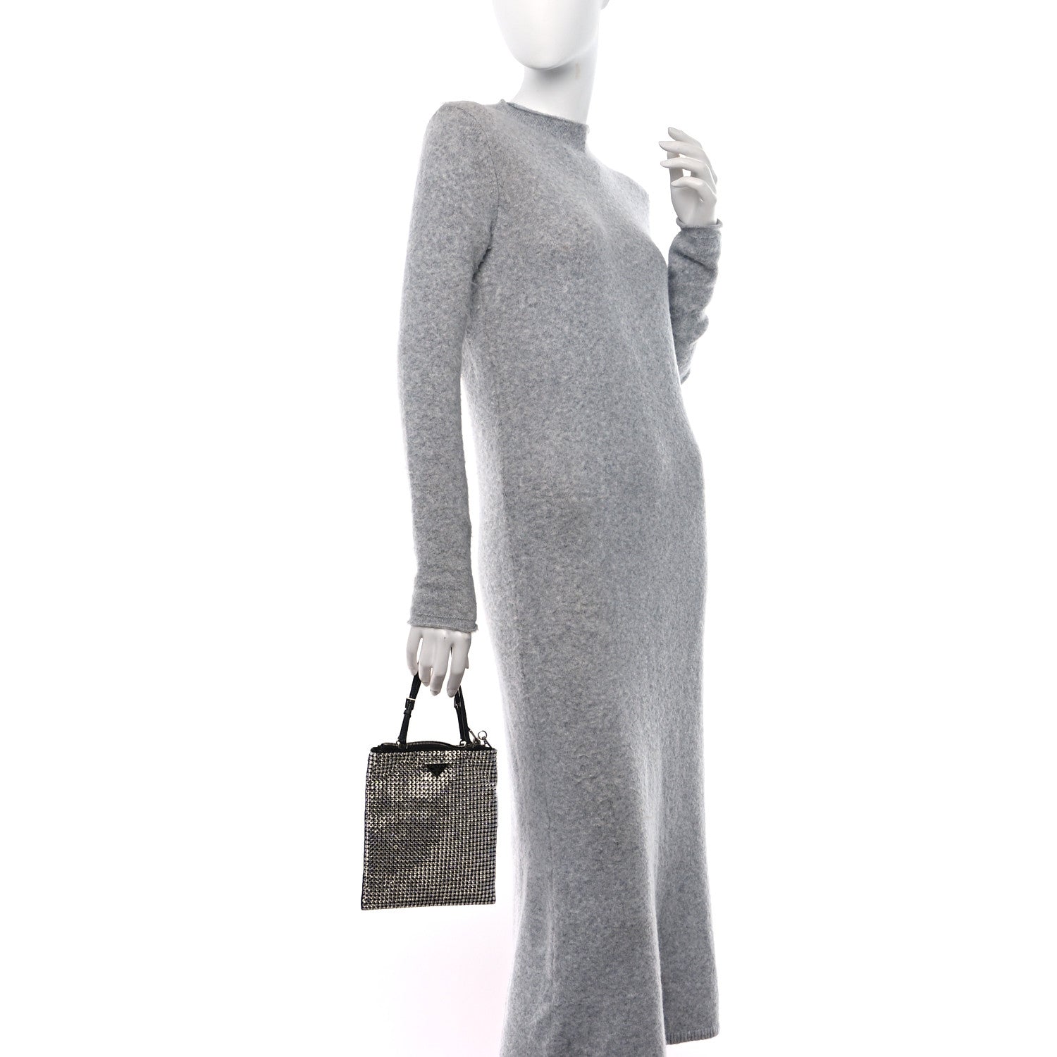 Prada Satin Crystal Metal Triangle Logo Chain Crossbody Handbag Cristal 2 of 8