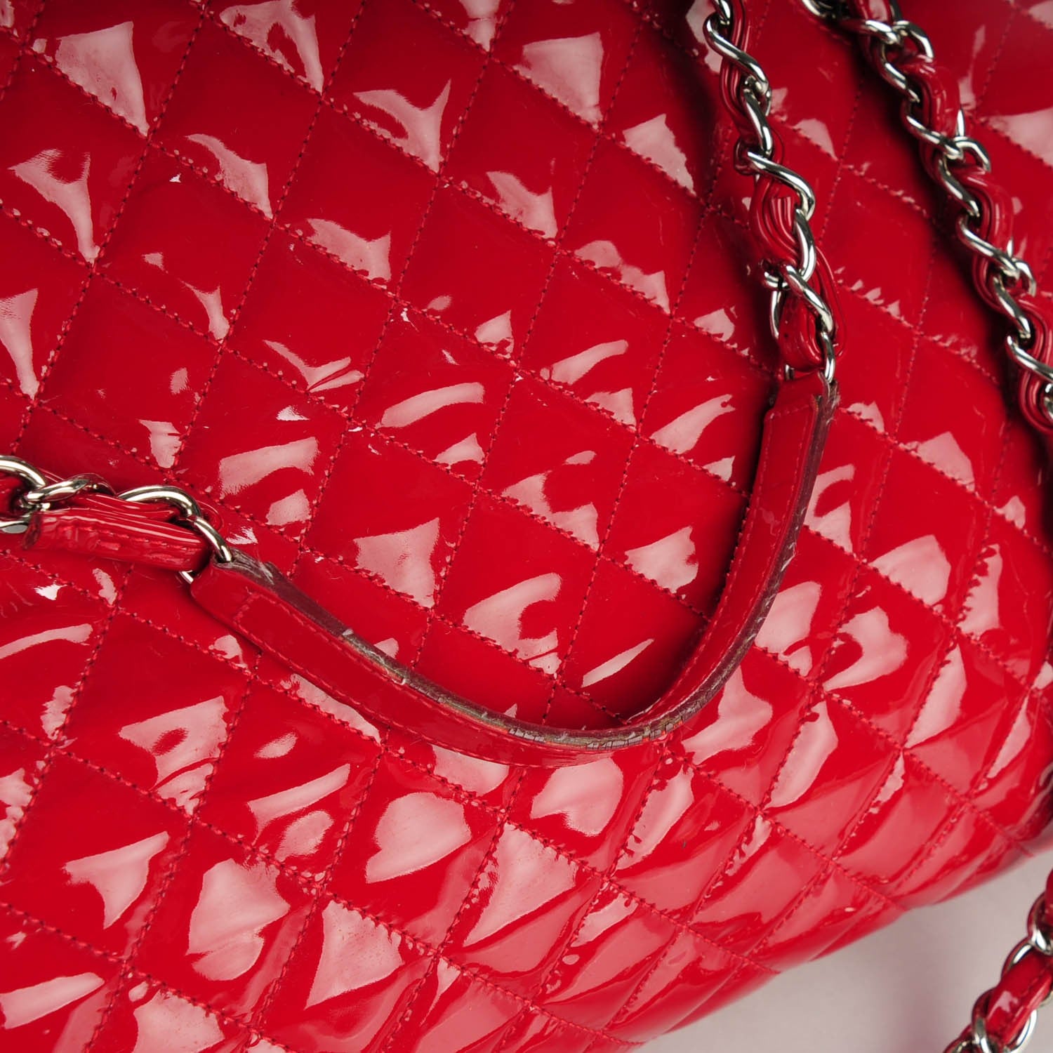 Chanel Patent Quilted Large Just Mademoiselle Bowling Bag Red 10 of 10