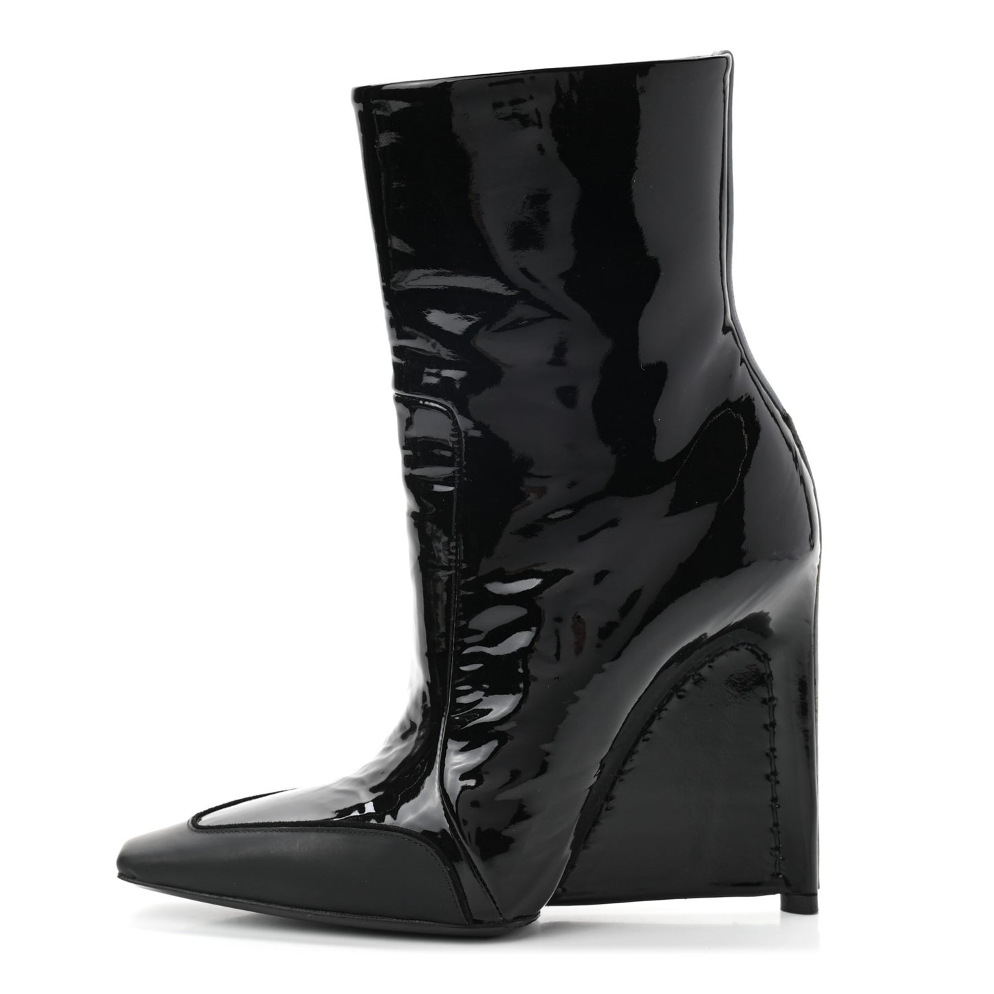 Patent Calfskin Scuba Wedge Ankle Boots 35 Black Gray