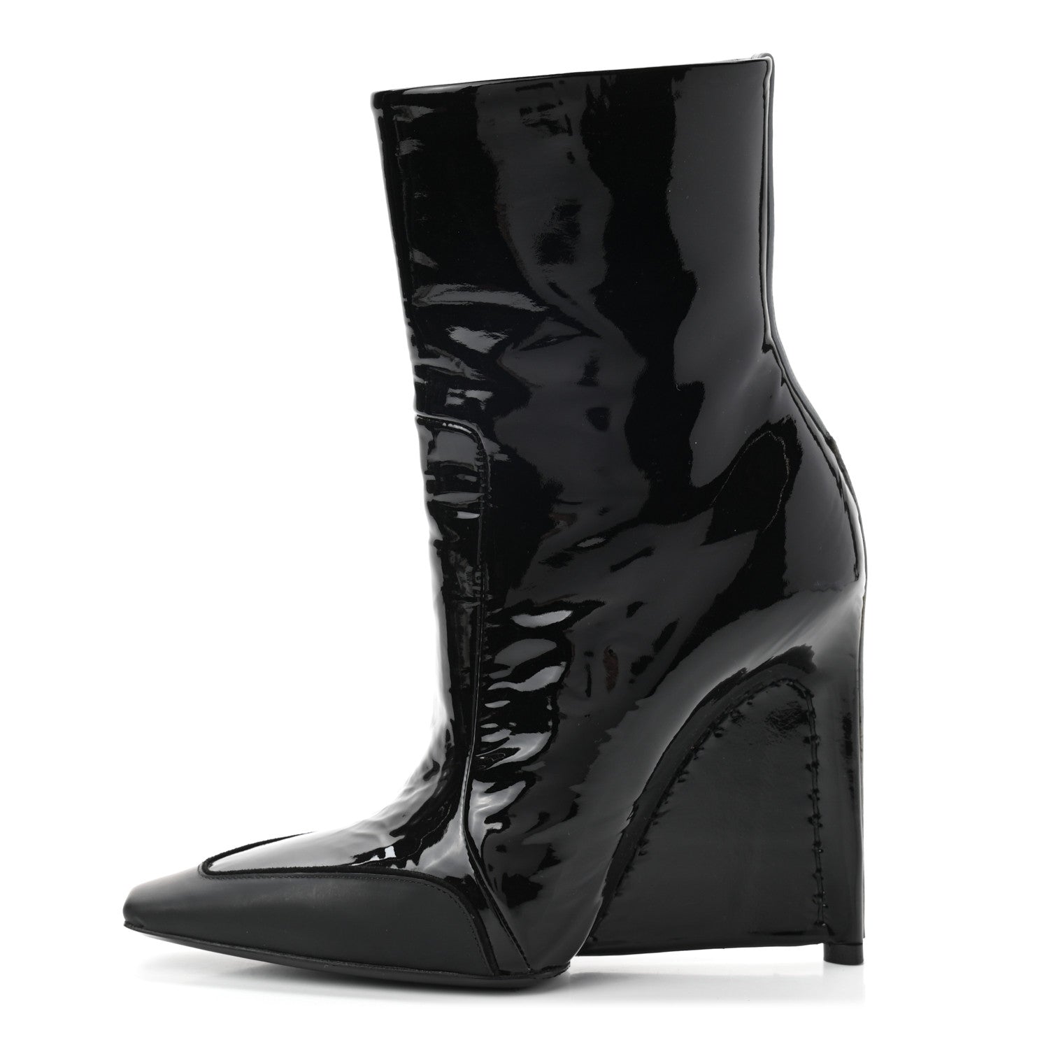 Balenciaga Patent Calfskin Scuba Wedge Ankle Boots 35 Black Gray 1 of 9