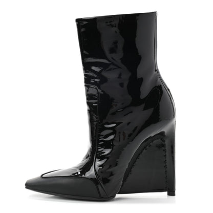 Balenciaga Patent Calfskin Scuba Wedge Ankle Boots 35 Black Gray 1 of 9