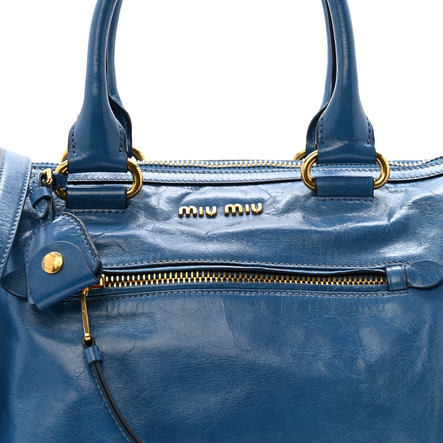 Miu Miu Vitello Shine Zip Tote Oceano 7 of 11