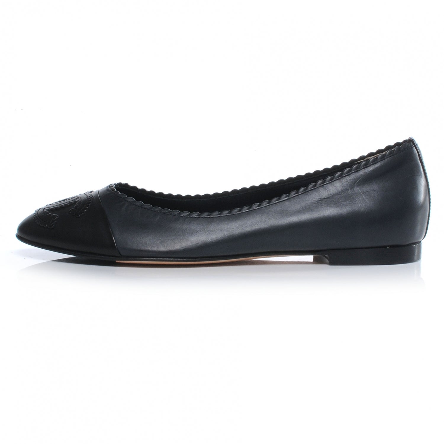 Chanel Leather CC Cap Toe Ballerina Flats 38 Navy 1 of 6