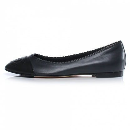 Chanel Leather CC Cap Toe Ballerina Flats 38 Navy 1 of 6