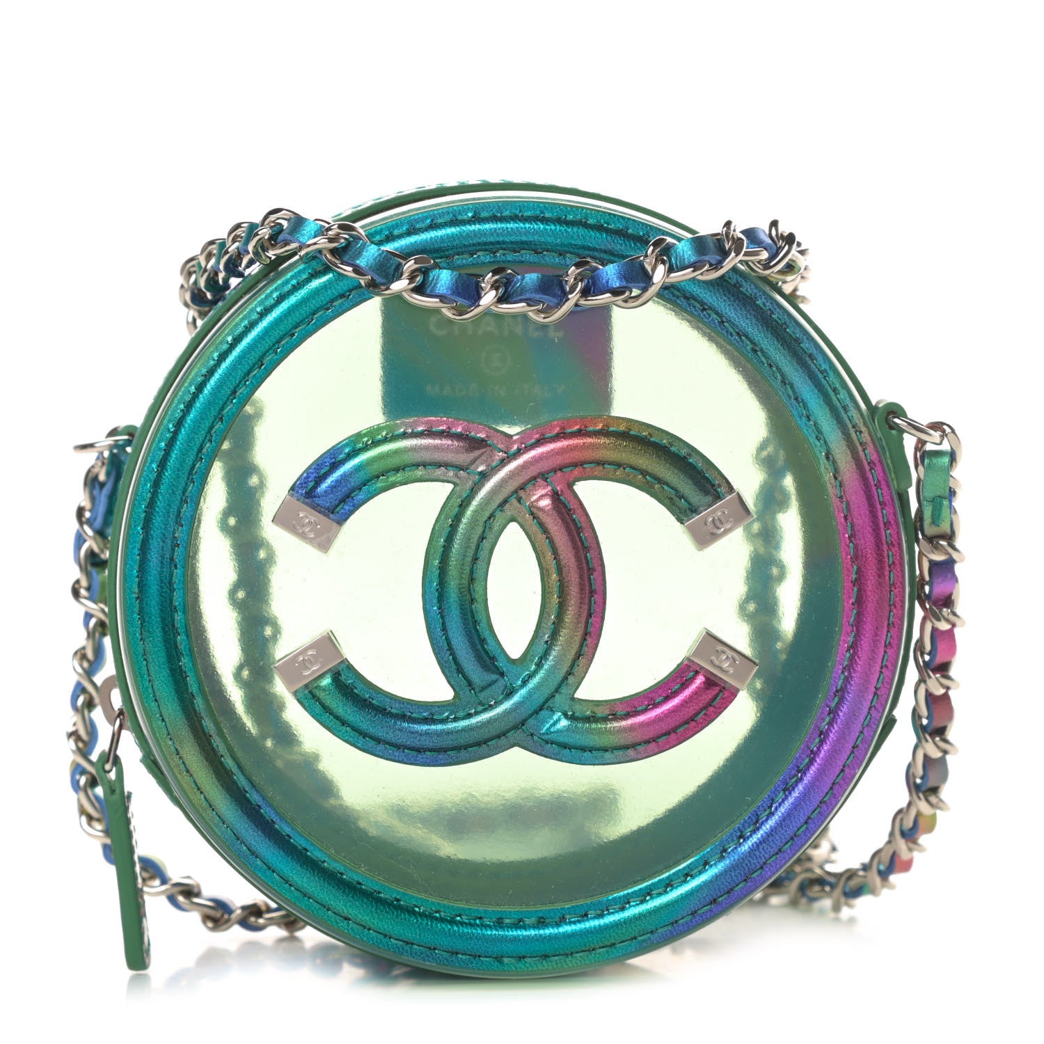 Chanel PVC Calfskin Lambskin Quilted Round Filigree Clutch With Chain Green 1 of 11