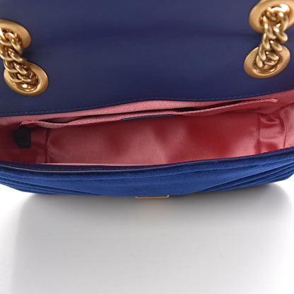 Gucci Velvet Matelasse Mini GG Marmont Shoulder Bag Cobalt Blue 5 of 9