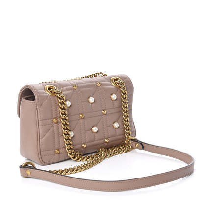 Gucci Calfskin Matelasse Studded Mini Pearly GG Marmont Shoulder Bag Porcelain Rose 3 of 10
