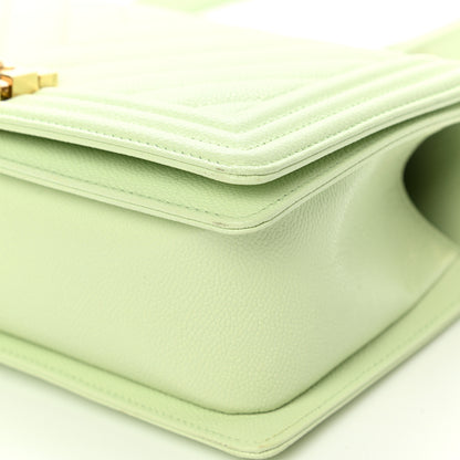 Chanel Caviar Chevron Quilted Medium Boy Flap Light Green 10 of 13