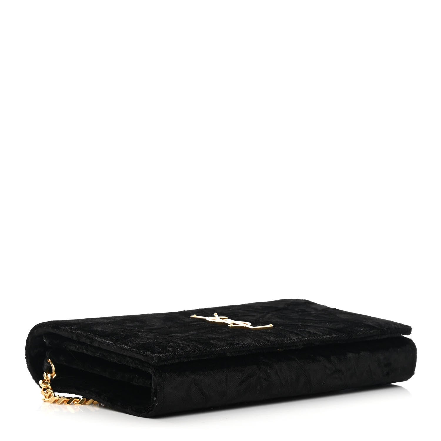 Saint Laurent Textured Velour Monogram Chain Wallet Black 4 of 13