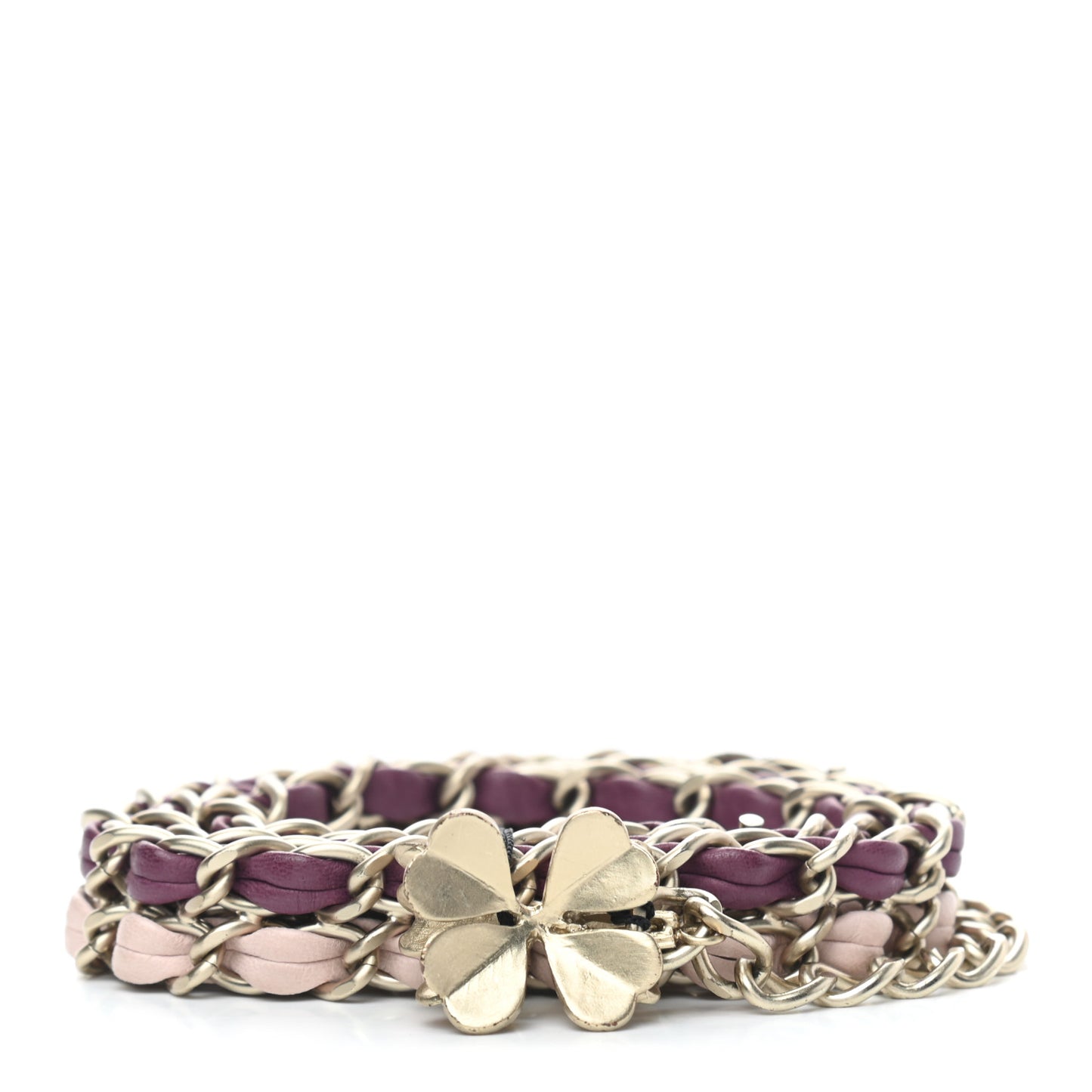 Lambskin Chain CC Clover Belt Gold Purple Pink